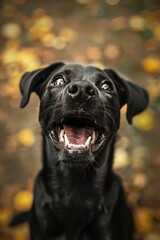 A black dog with its mouth open and teeth showing