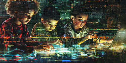 Alpha's Creative Coders: Kids working together on a robotics project, using laptops and various electronics