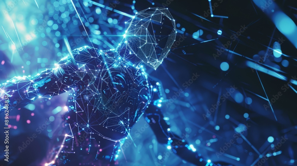 Aufkleber a glowing digital humanoid figure with blue light patterns and abstract shapes. ai and futuristic te