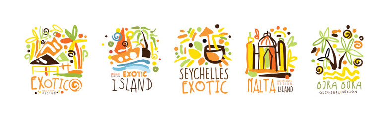 Exotic Island Logo and Label Original Design Vector Set