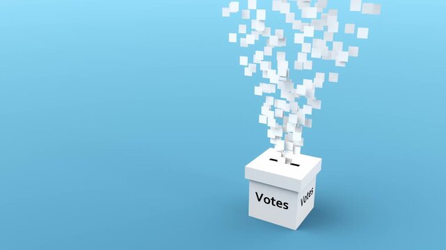 voting booth of election day with votes falling inside 3d animation. Can be used to represent american democracy, electoral colleges or democrat and republican parties of america