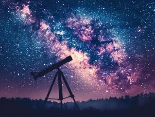 A Telescope Pointing Towards The Milky Way At Night