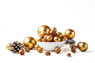 Golden Christmas Ornament Balls with Pine Cones