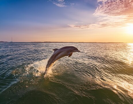 Springender Delfin - Magischer Moment &uuml;ber den Wellen
