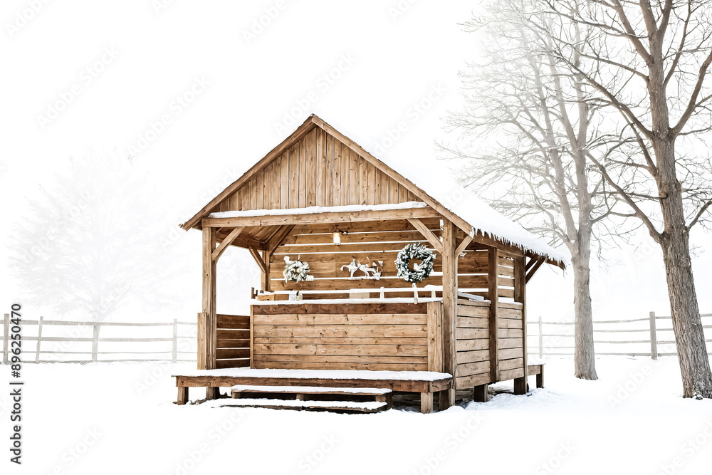 Wall mural Wooden Cabin in a Snowy Winter Landscape