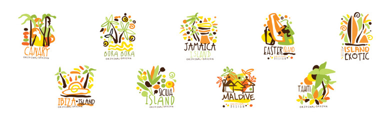 Exotic Island Logo and Label Original Design Vector Set