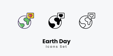 Earth Day Icons thin line and glyph vector icon stock illustration 