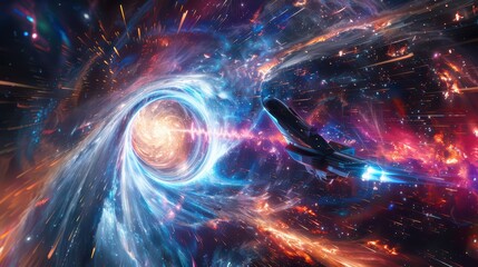 Obraz premium A captivating image of a spaceship traveling through a wormhole