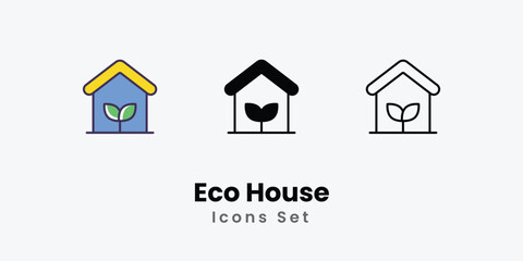 Eco House Icons thin line and glyph vector icon stock illustration 