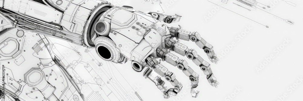 Aufkleber Close-up of a mechanical robotic hand with detailed components. Concept of advanced robotics and mechanical engineering.