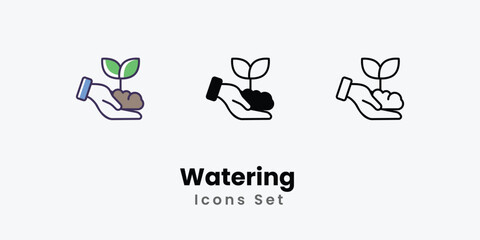 Watering Icons thin line and glyph vector icon stock illustration 
