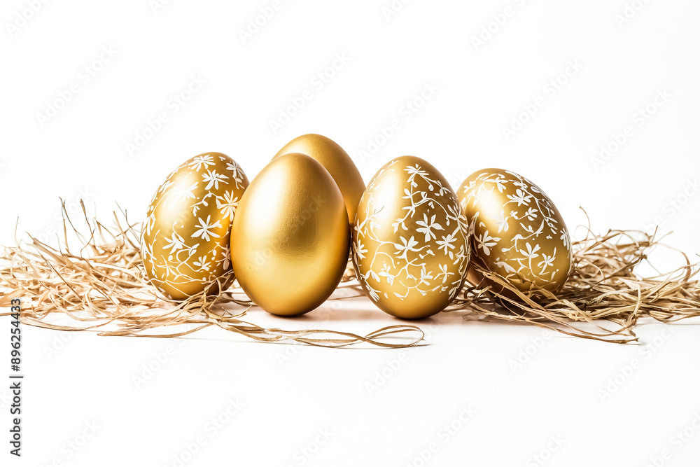 Wall mural Golden Easter Eggs in a Nest of Straw