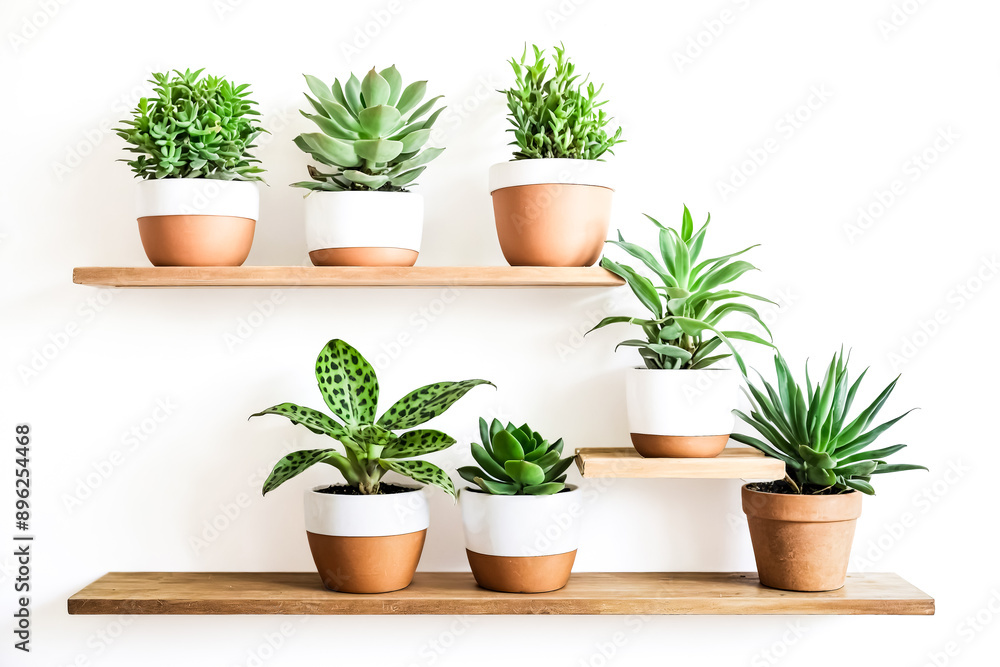 Sticker Succulents and Greenery on Wooden Shelves