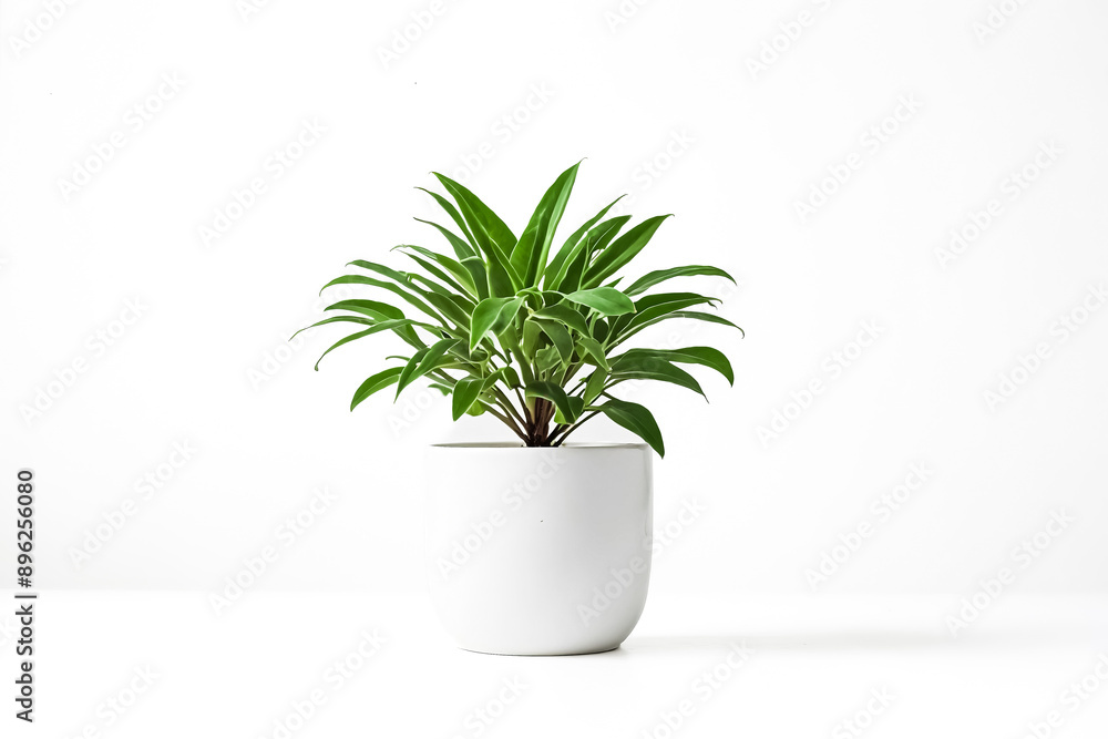 Poster Green Plant in White Pot on White Background