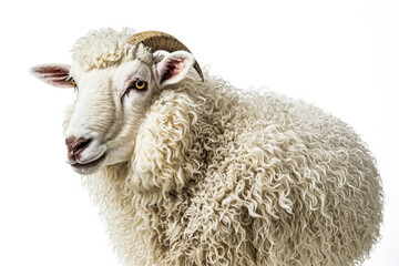 Close-up Portrait of a White Sheep with Curly Fur