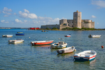 Summer view of Trapani harbor, Sicily, Italy, Europe