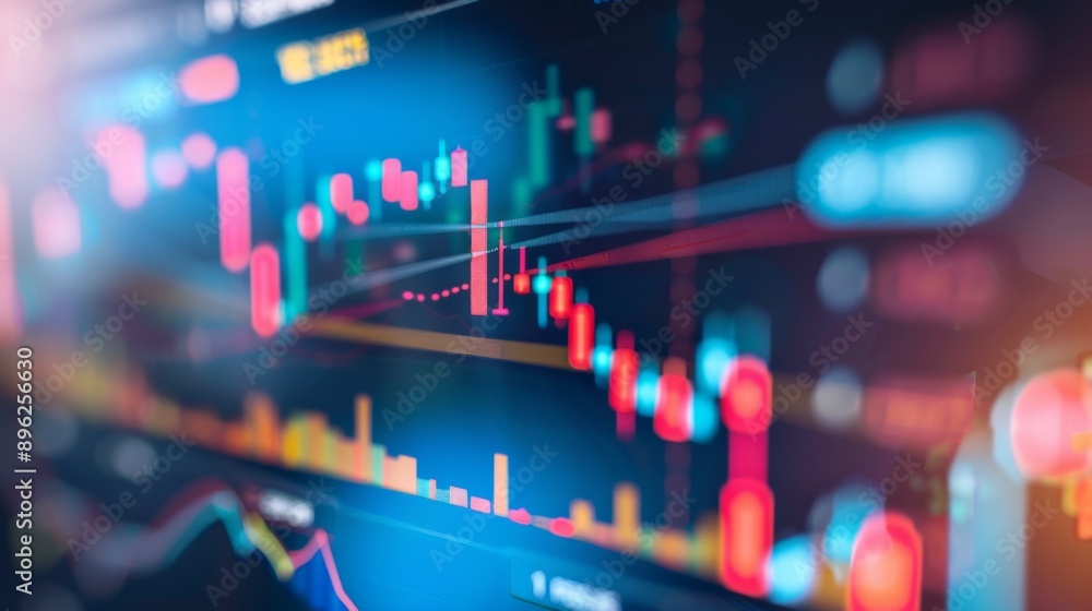 Aufkleber A close-up of a computer screen showing a detailed stock market graph with candlestick patterns.