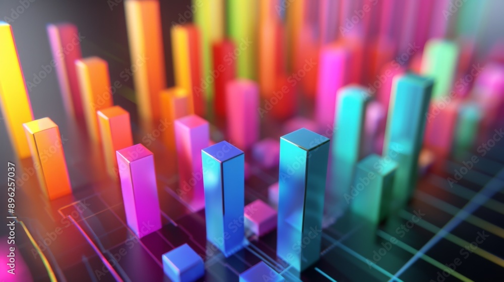 Poster a colorful 3d bar graph displayed on a computer screen, indicating revenue distribution.