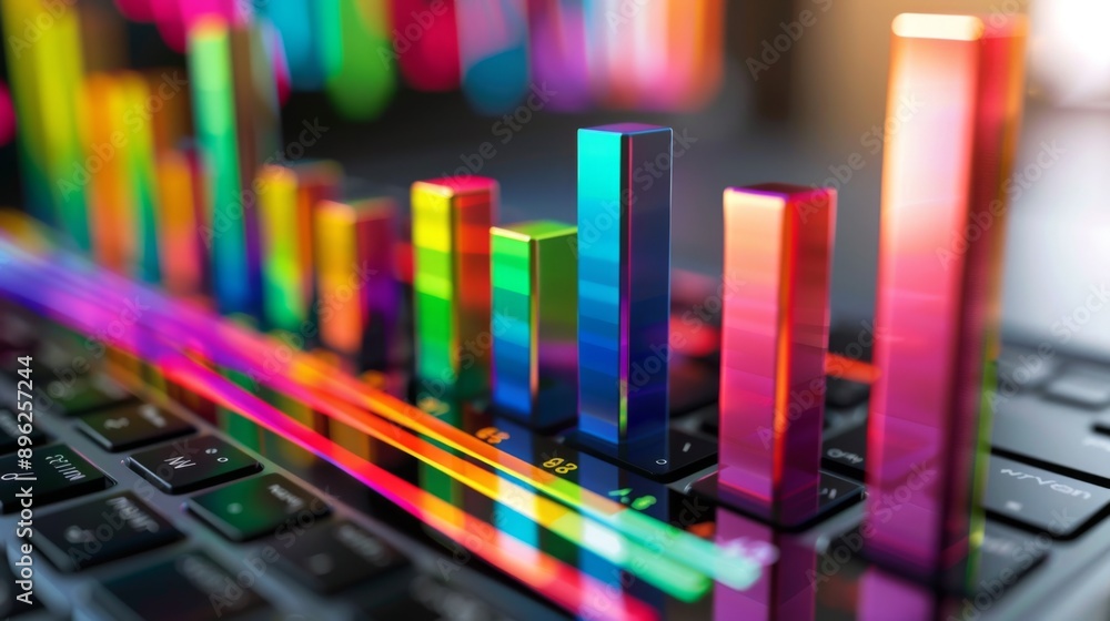 Aufkleber A colorful 3D bar graph displayed on a laptop, indicating quarterly sales performance.