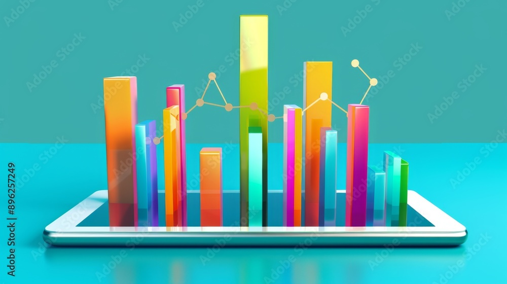 Poster a colorful bar graph displayed on a tablet, indicating growth in various sectors