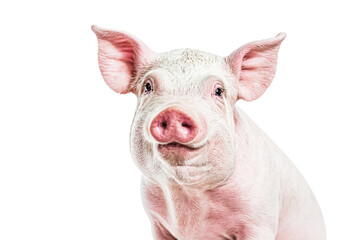 Close-up of a pink piglet looking at the camera
