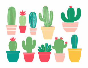 Cactus collections set in flat style