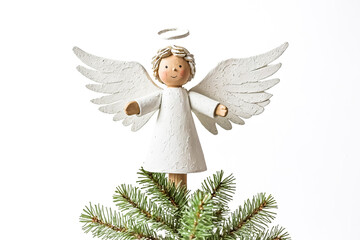 Wooden angel Christmas tree topper