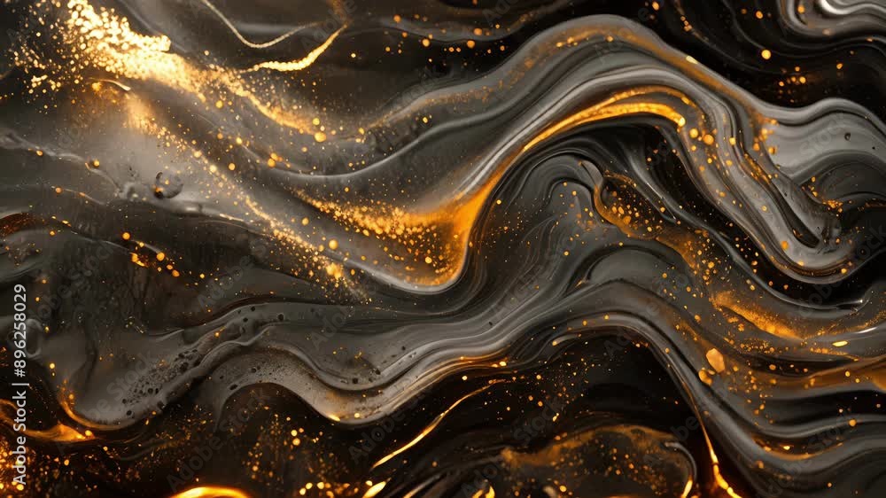 Aufkleber a fusion of metallic gold and silver ink forming fluid molten patterns that curve and swirl across a