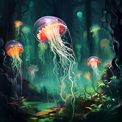 Naklejka premium jelly fish in water