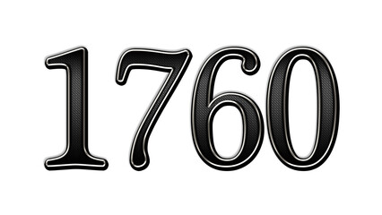 black metal 3d design of number 1760 on white background.