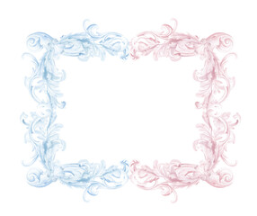 Gender party frame, watercolor ornate border png, transparent, isolated, pink and blue