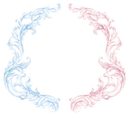 Gender party frame, watercolor ornate border png, transparent, isolated, pink and blue