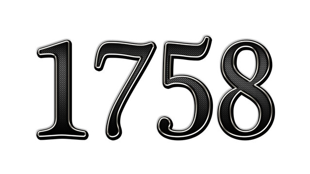 black metal 3d design of number 1758 on white background.