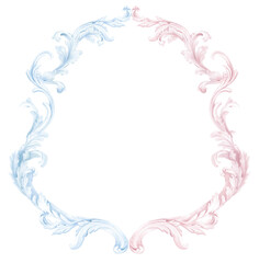 Gender party frame, watercolor ornate border png, transparent, isolated, pink and blue