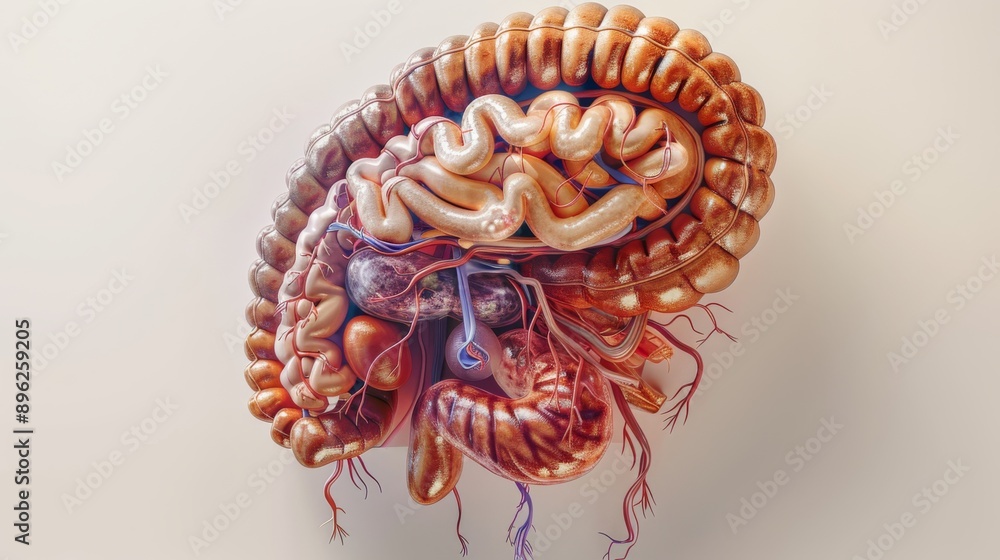 Poster a detailed diagram of the human digestive system, showing organs and their functions in a clear and 
