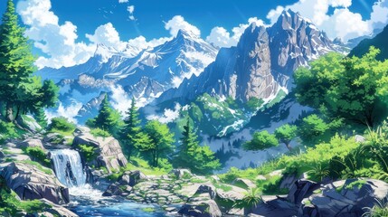 Green forest surrounds a flowing river, framed by large mountains in the distance. The stunning landscape is ideal for tourism and outdoor adventures.