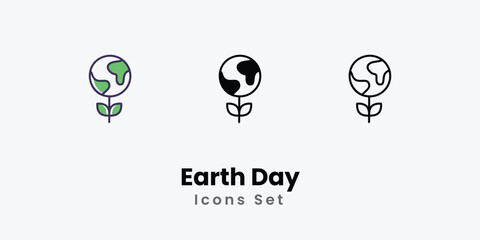 Earth Day Icons thin line and glyph vector icon stock illustration 