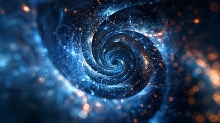 Symmetrical blue double helix abstract background with golden ratio composition in cyber space