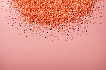 A shimmering cascade of copper glitter on a peach background