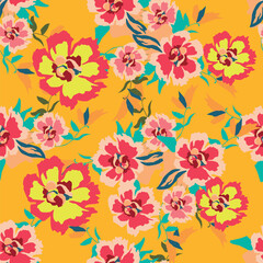 Seamless textured spring summer floral pattern background