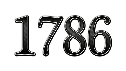 black metal 3d design of number 1786 on white background.