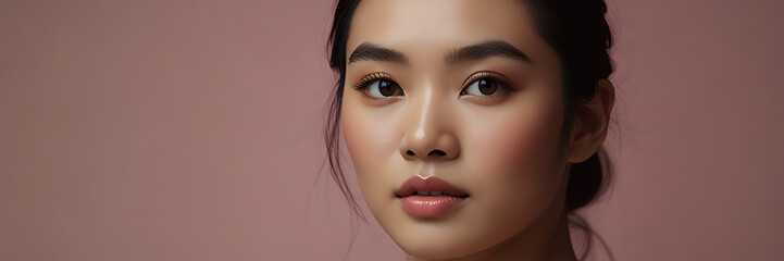 Naklejka premium asian woman model stylish cosmetics beauty fashion
