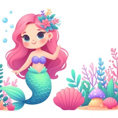 Cute Mermaid vector-style illustration isolated on white space