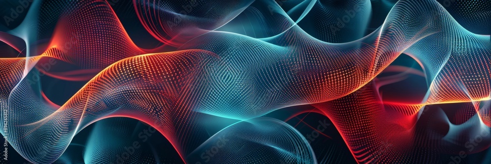 Poster Dynamic abstract waves of color and light, illustrating digital technology and futuristic concepts. Perfect for modern tech and AI themes.