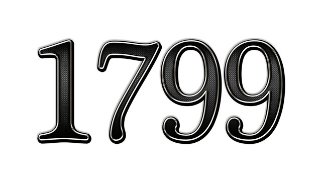 black metal 3d design of number 1799 on white background.