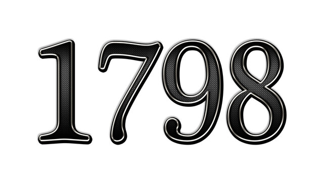 black metal 3d design of number 1798 on white background.