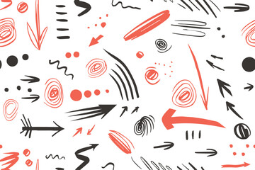 Hand drawn doodle ink thinking plan concept. Business seamless pattern. Drawing sketch red arrows ideas diagram vector illustration