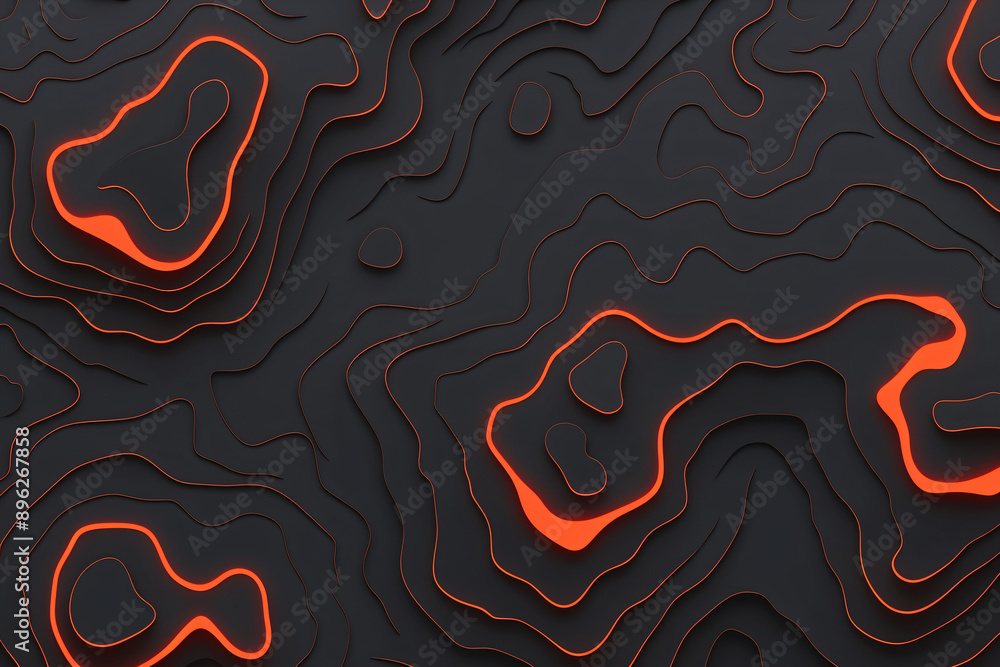 Poster abstract 3d red flowing waves on dark background. digital data structure. futuristic technology conc