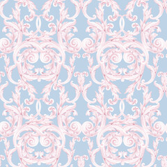 Pink and blue ornate backdrop, watercolor seamless pattern, gender party background
