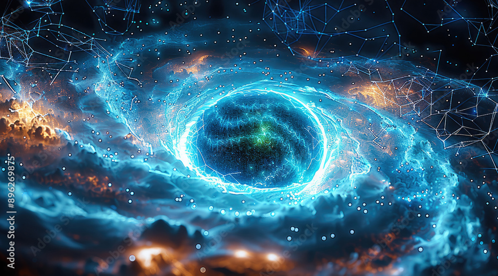 Poster a cosmic amorphous object made of cosmic stardust with a neon green center in the middle, the backgr